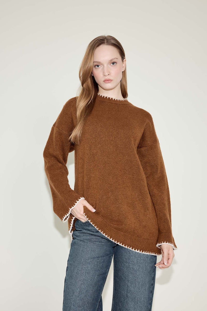 DeFacto Brown Woman Regular Fit Knitwear Tunic Casual - Image 4